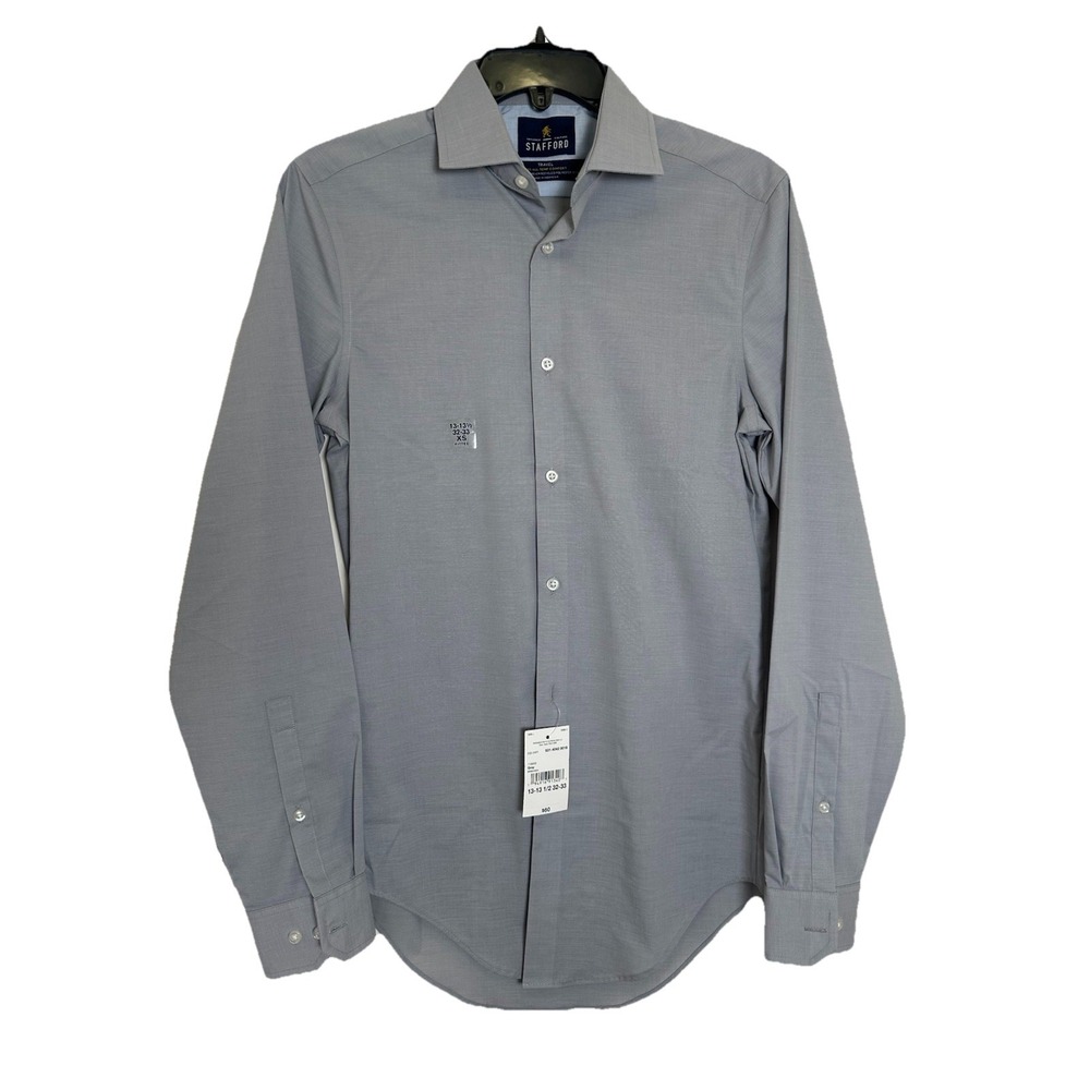 Stafford 365 All-Temp Comfort Fitted Solid Gray Button Down XS 13-13.5 32/33 NWT